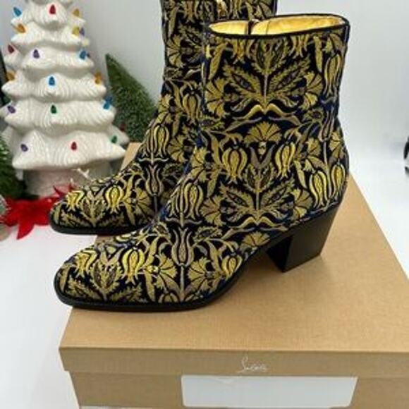 Christian Louboutin Mens LOUBI mystery OMERIC velvet with gold embroidery 42 - Picture 2 of 13